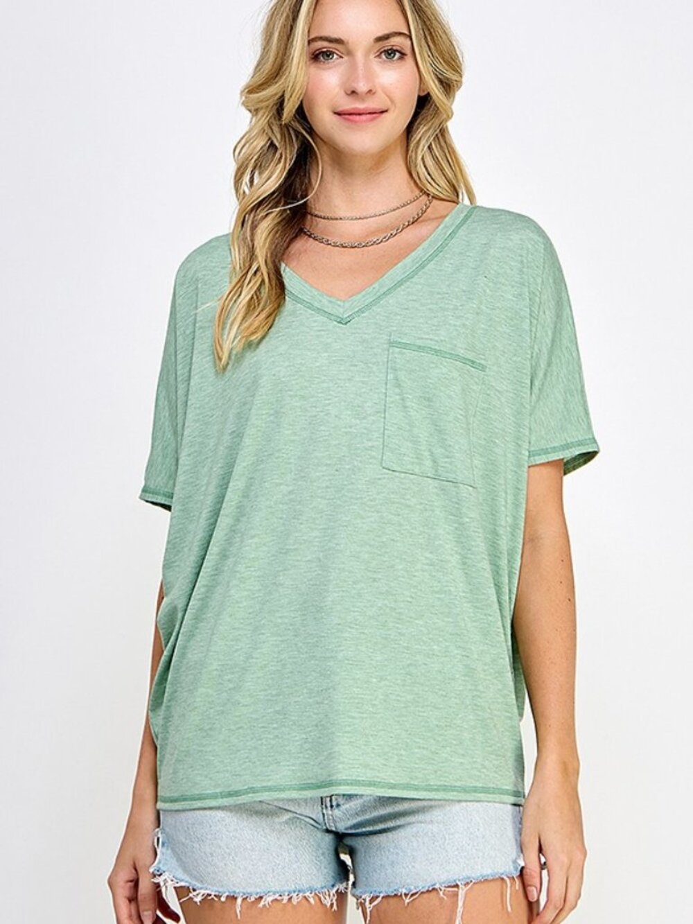 Sage V-Neck‎ Tee With Pocket